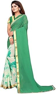 RAJESHWAR FASHION WITH RF Saree Women Georgette Floral Printed Half & Half Saree For Women With Jacquard Lace Border Work Saree with Blouse Piece(A3 TO A10 Catalog_Multicolored_Free Size 6.30 Mtr