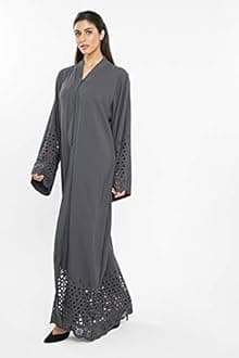 Nukhbaa Womens Abaya Made With Fine Fabric, Comes With Matching Hijab SQ212A