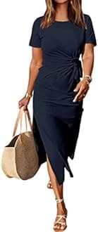 ANRABESS Women's 2025 Summer Maxi Tshirt Dress Short Sleeve Crewneck Tie Waist Casual Slim Fit Slit Spring Long Beach Dresses