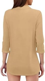 LAYHTKTL Women's 3/4 Sleeve V-Neck Collared Tops Summer Business Casual Work Polo Shirts 2025 Trendy Loose Fit Basic Tees