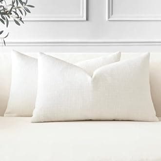 JOTOM Set of 2 Cushion Covers 40x60 cm Linen Cream Decorative Throw Pillow Covers 16x24 Inch Lumbar Cushion Case Home Decor Pillowcases for Couch Sofa Living Room Bed (Cream)