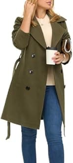Steve Madden Trench Coat for Women – Double-Breasted Long Winter Faux Wool Coat