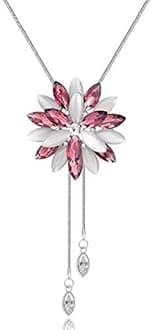 Crystal Flower Stylish Long Chain Pendant Necklace for Women and Girls