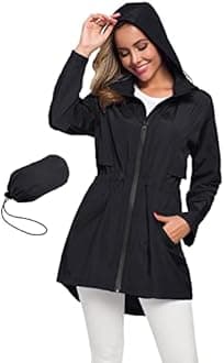 Avoogue Womens Plus Size Raincoats Waterproof Windbreaker Trench Rain Coat Black XXL