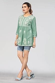 Bee M Pee Designer Short Kurti Tops for Jeans for Women I Chikankari Rayon Cotton Long Kurta Kurti for Women I Stylish wear Kurti top for Girls