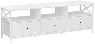 VASAGLE TV Stand, TV Cabinet for up to 65 Inch TV, TV Table with 3 Drawers and 3 Open Shelves, 40 x 147 x 50 cm, for Living Room, Bedroom, Steel Frame, White LTV301W46