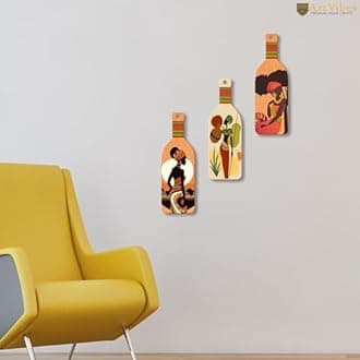 Artvibes African Warli Art Wooden Wall Hanging for Home Decor | Decoration Items for Livingroom | Art Item for Office | Decorative Mdf Wall Hanger Artwork (WH_9519N), (Set of 3)