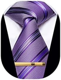 YourTies Men's Neckties Striped Tie and Plaid Neckties for Men Woven Silk Tie Gold Tie Clip Set