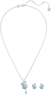 Swarovski Iconic Swan Pendant and Earrings set, Swan, Blue, Rhodium plated
