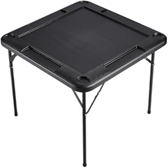 VEVOR Mahjong Table, Square 4 Player Folding Card Table with 4 Cup Holders & 4 Chip Trays, Portable Domino Game Table with 1 Set of Dominoes for Mahjong Poke Puzzles, 35.4 x 35.4-inch, Black