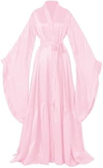 Women's Bridal Robes Old Hollywood Maternity Photoshoot Silk Bathrobe Long Lingerie Cover Up Nightgown
