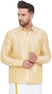 VM Men's Green Silk Blend Ethnic Shirt - Traditional Men’s Silk Shirt for Festive Occasions, Onam | Ethnic South Indian Silk Shirt Full Sleeves | Perfect for Weddings and Celebrations