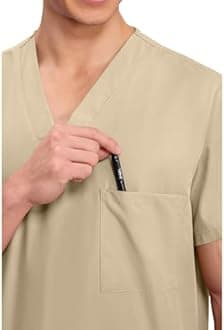 Cherokee Scrubs for Women and Men Unisex V-Neck Nursing Scrub Top with 3 Pockets, Side Vents & Easy Care Fabric - 4876