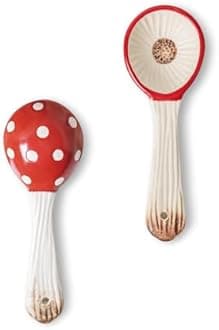 Mushroom Spoons - Asian Ceramic Soup Spoon Set of 2, Safety Ceramics - Use for Noodle, Dessert, Breakfast, Soup.