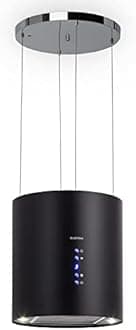 Klarstein Berett Island Extractor Hood - Island Extractor Hood, Diameter 35 cm, 190 W Motor Power, Max. 560 m³/h Air Circulation, 3 Power Levels, LED Hob Light, Stainless Steel, Black
