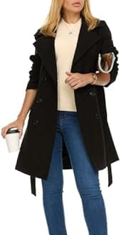 Steve Madden Trench Coat for Women – Double-Breasted Long Winter Faux Wool Coat