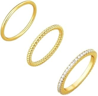Moodear 3PCS Gold Rings for Women, 14k Gold Plated Stackable Thin Rings for Women Cubic Zirconia Wedding Rings for Women Non Tarnish Wedding Bands Aesthetic Jewelry Size for 6-10
