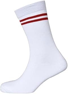 Bizala White Color with Red Stripes Design Calf Length School Cotton Socks for Boys & Girls (Pack of 5 Pairs)