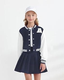 YOURUIKEY Girls 2 Piece Outfits Skirt Set Button up Jacket Sweatshirt and Pleated Mini Skirts Fall Winter Clothes Size 7-14Y