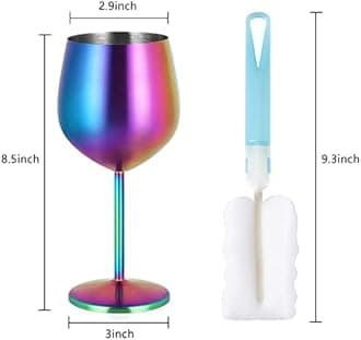 Lifecapido Stainless Steel Wine Glasses Set of 6, 18oz Colorful Stainless Steel Wine Goblets, Stemmed Metal Wine Glasses with Cup Brush for Party Office Wedding Anniversary, Great for Red White Wine