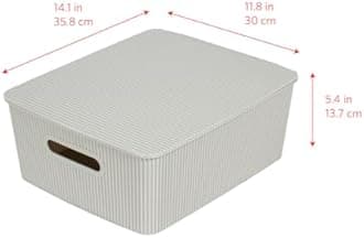 Glad Storage Baskets with Lids - Set of 4 Stackable Plastic Boxes with Handles - Decorative Shelf Organizer Bins for Bathroom and Closet, Grey, 3.1 Gallons