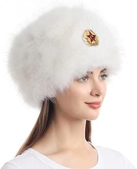 LA CARRIE Women's Faux Fur Hat for Winter with Stretch Cossack Russion Style White Warm Cap