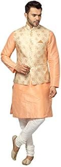 Uri and MacKenzie Men's Silk Blend Kurta Pajama with Designer Ethnic Nehru Jacket /Modi Jacket/Waistcoat