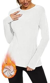 WOWENY Thermal Shirts for Women Base Layer Soft Fleece Lined Long Sleeve Top Thermal Underwear Winter Cold Weather