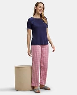 Jockey RX06 Women's Super Combed Cotton Woven Fabric Relaxed Fit Striped Pyjama with Side Pockets (Checks & Prints May Vary)