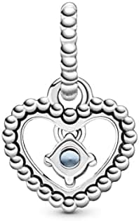 Pandora Women's Sterling Silver Birthstone Dangle Charm & Heart Clasp Snake Chain Bracelet Set - Jewelry Gift Box Included