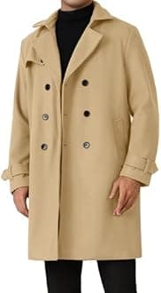 Lars Amadeus Winter Overcoat for Men's Double Breasted Long Coat Formal Notched Lapel Trench Coat