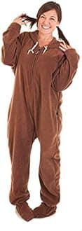 Forever Lazy Footed Adult Onesies, One-Piece Pajama Jumpsuits for Men and Women, Unisex. with Detachable Feet., Brown, XS