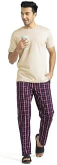 XYXX Men's Super Combed Cotton Checkered Checkmate Pyjamas with Elasticated Waist, Drawstring