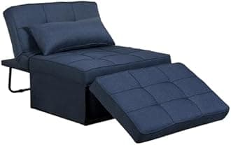 Saemoza Sofa Bed, Ottoman Bed Chair 4 in 1 Multi-Function Folding Sleeper Chair Modern Breathable Linen Guest Sleeper Bed with Pillow for Small Space, Navy Blue