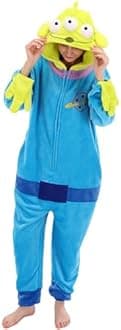 COSUSKET Fitted Unisex Adult Aliens Onesie Pajamas, Halloween Flannel Women's Cosplay One Piece Costume