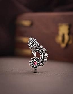 Anuradha Art Oxidized Finish Temple Styled Silver Nath for Women | Traditional Marathi Nath | Oxidised Pressing Nath for Women (Pressing Nath)