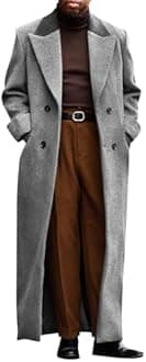 Runcati Mens Full Length Trench Coat Notched Lapel Long Jacket Double Breasted Classic Winter Overcoat