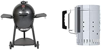 Char-Griller E16620 Akorn Kamado Charcoal Grill, Graphite & Charcoal Grill Chimney Starter with Quick Release Trigger, 12-Inch