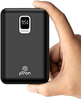 pTron Dynamo Ultra 20000mAh Power Bank, 22.5W Superfast Charging, Compact Size, Type-C/PD 20W Fast Charging, Supports VOOC/Wrap/Dash/Quick Charge Protocols, 3 Output Ports, Type-C Input/Output (Black)