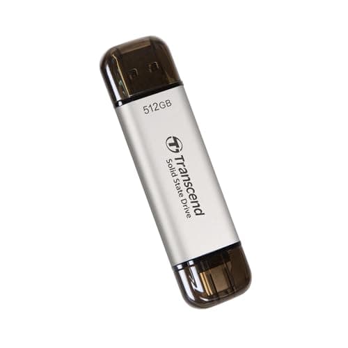 Transcend 310S 512GB USB C & USB A External Portable SSD, Up to 1,050 MB/s, 5 Yr Warranty, Silver, for iPhone 15 pro max, MacBook, Ipad, Laptop and Desktop