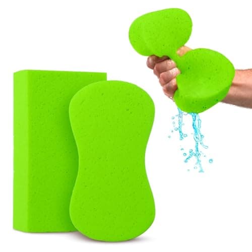 Multi-Purpose Sponges for Cleaning - Lime Green 2 Pack, Large Sponges for Car Washing, Tile & Grout, All Purpose Cleaning