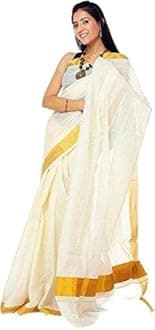 Kerala Pure Cotton Kasavu Simply Jari Design pallu and jari border with Blouse