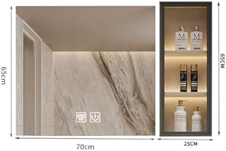 JSLJDM Mirror with medicine cabinet, bathroom mirror with storage,bathroom vanity mirror cabinet Aluminum Mirror Cabinet with Anti-Fog, Stepless Dimmable Light,White 70x65cm Three-color light