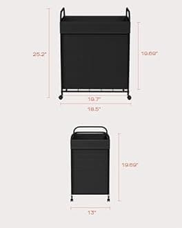 CASAMAYA Laundry Basket with Wheels, Rolling Laundry Hamper, Laundry Sorter with Removable Liner, Steel Frame with Handle, 80L, 19.7 x 13 x 25.2 Inches, Black, LHC100B01