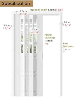 Concertina Door PVC & Acrylic Internal Foldable Gate - Custom Size, Accordion Door for Cupboard/Kitchen, Hallway Pantry Doorway Sliding Door with Handle(White,30x80in(76x203cm))