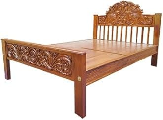 Aone - Original Solid Teakwood Bed Frame (Small Double 6.5 * 4ft) | Elephant Carved Headboard