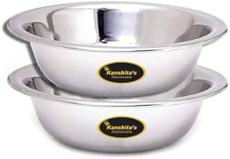 Kanshita's Rasoiware Stainless Steel Basin Bowl Set (3L + 4L) - Multi-Purpose Mixing, Kneading & Serving Bowls (Set of 2)
