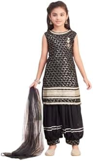 Aarika Girls Ethnic Wear Navy Blue Colour Sequin Embroidery/Lace Work Georgette Kurti Patiala Set With Dupatta