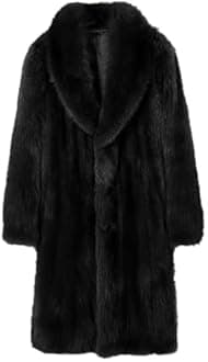 INVACHI Men's Faux Fur Coat Winter Long Faux Mink Coat Fluffy Thick Trench Coat for Men