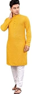 Trustous Men's Indian Ethnic Wear Straight Lucknowi Kurta